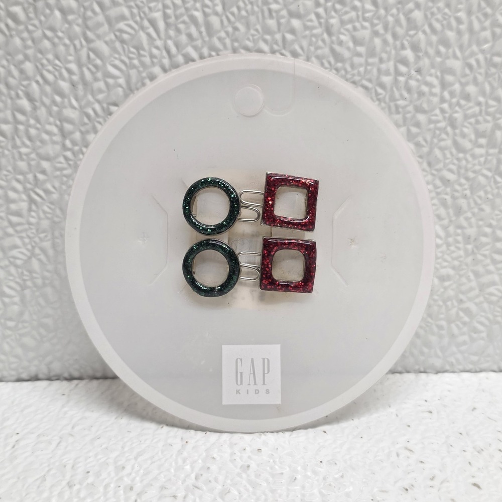 Gap Kids Vintage Red & Green Square And Circle Clip Barrettes